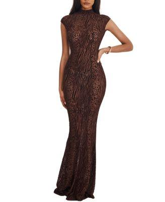 Tyanna Burnout Velvet Mesh Backless Mermaid Maxi Dress by MISS CIRCLE