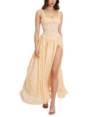 Ulissa Jacquard Drop Waist High Slit Maxi Dress by MISS CIRCLE
