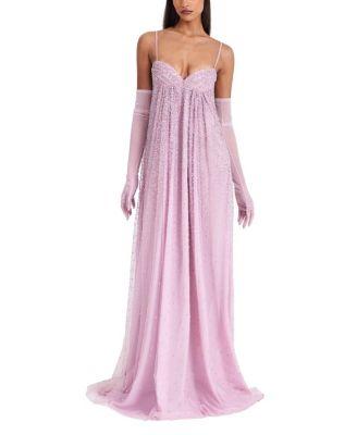 Walliee Rhinestone Embellished Mesh Backless Gown by MISS CIRCLE