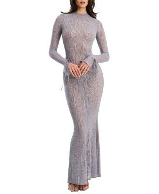 Waylynn Burnout Velvet Detail Animal Print Mesh Backless Maxi Dress by MISS CIRCLE