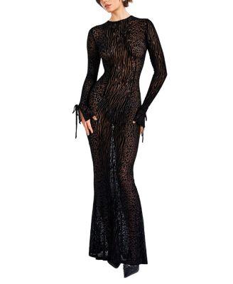 Waylynn Print Burnout Velvet Detail Mesh Maxi Dress by MISS CIRCLE