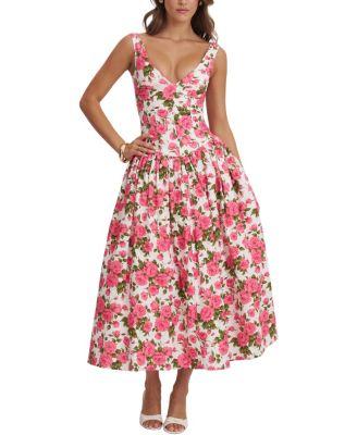 Wilfreda Blooming Floral Linen Sweetheart Midi Dress by MISS CIRCLE