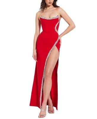 Xoana Strapless High Slit Crystal Embellished Gown by MISS CIRCLE