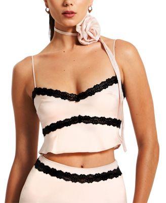 Yareli Lace Trim Satin Strappy Top by MISS CIRCLE