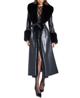 Zaida Faux Fur Trim Faux Leather Coat by MISS CIRCLE