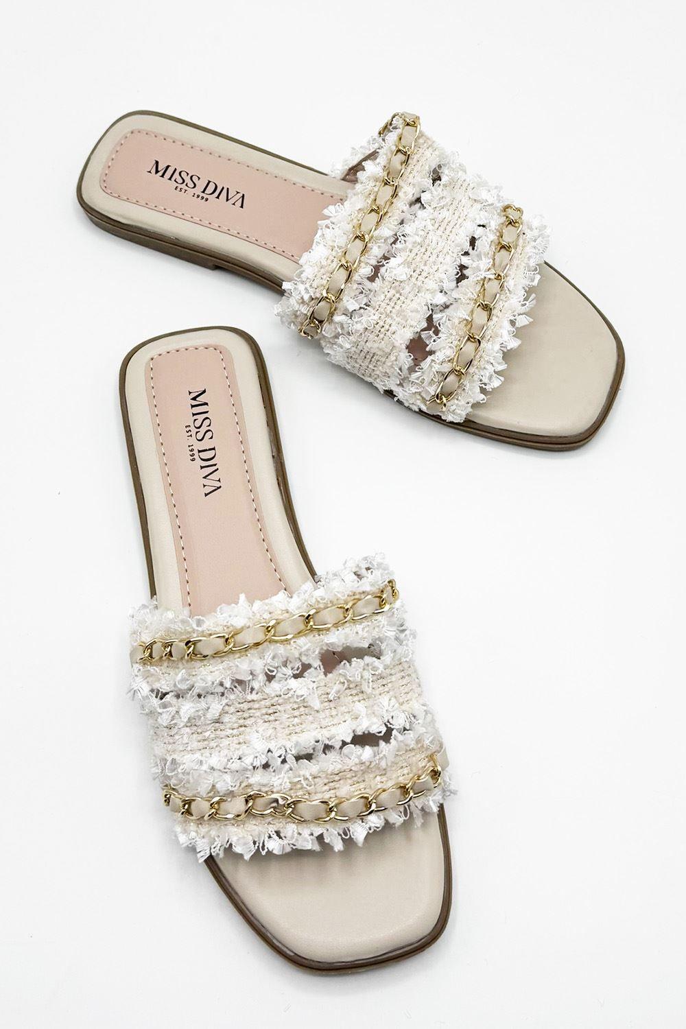 Eloise Tassel Chain Strap Sliders by MISS DIVA