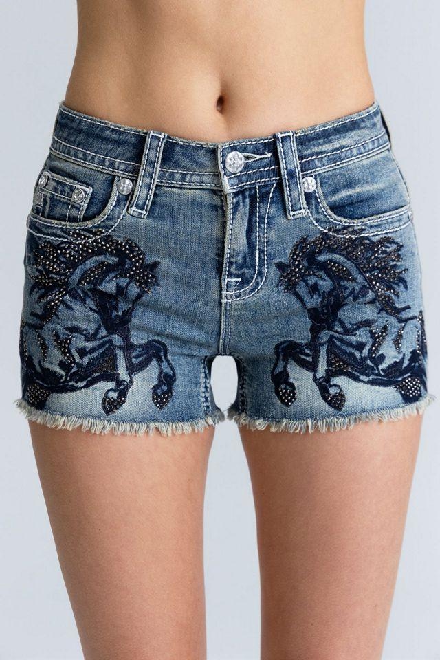 Miss Me Dilrose Crystal Horse Shorts by MISS ME