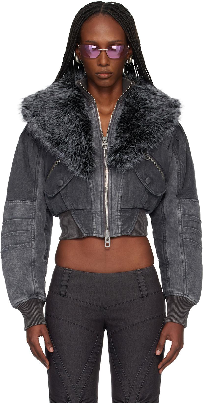Black KNWLS Edition Padded Denim Bomber Jacket by MISS SIXTY