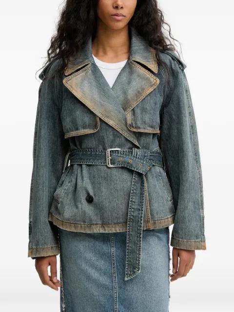 belted double-breasted denim jacket by MISS SIXTY