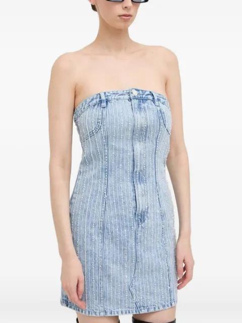 pearl-embellished denim mini dress by MISS SIXTY