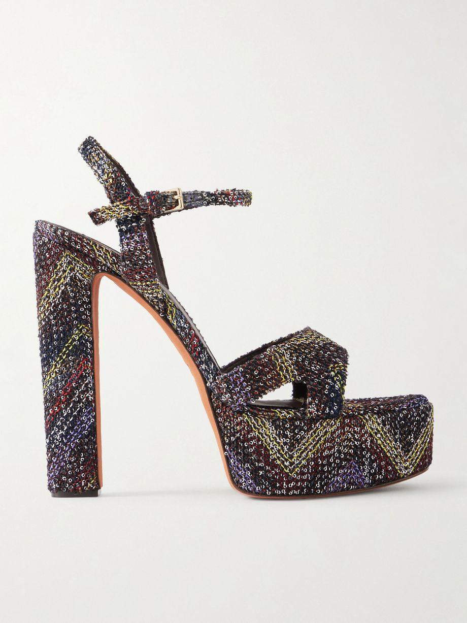 Angela sequin-embellished striped woven platform sandals by MISSONI