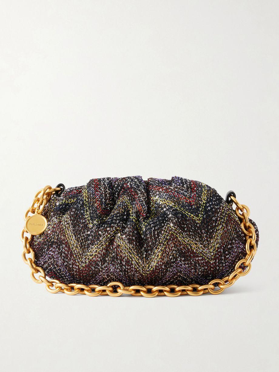 Caperdoni small sequined-embellished striped woven pouch by MISSONI