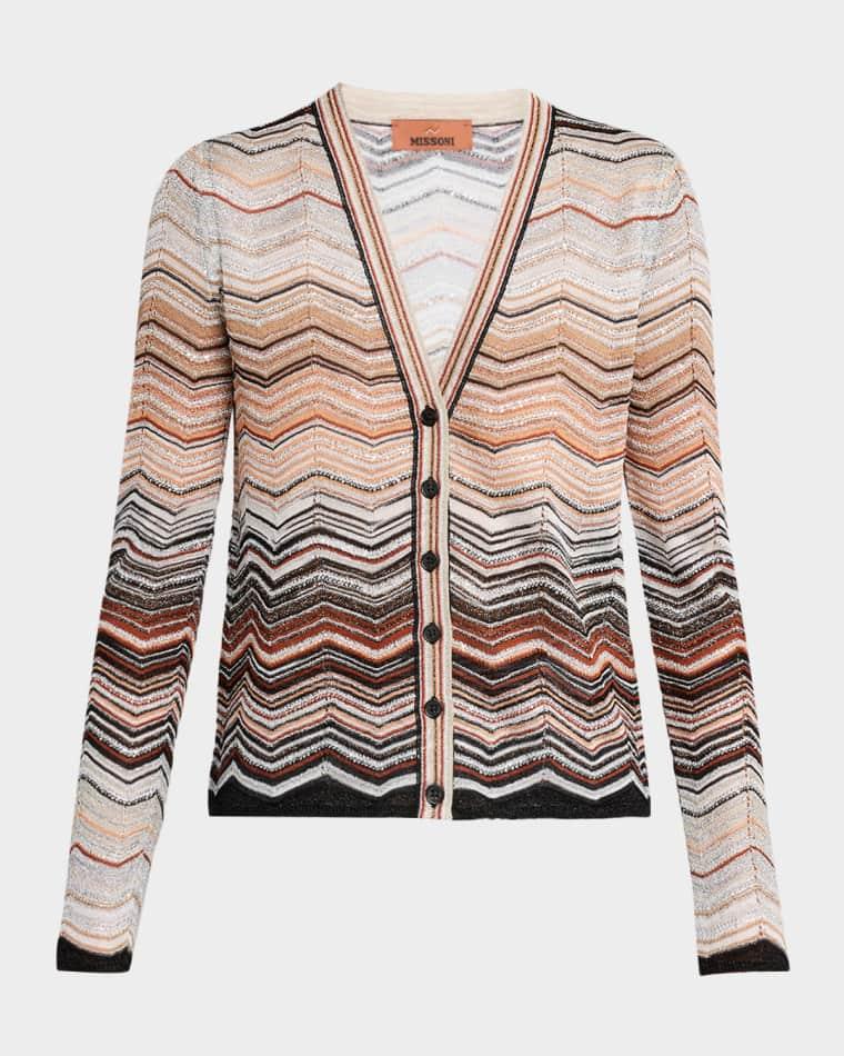 Chevron Lamé V-Neck Cardigan by MISSONI
