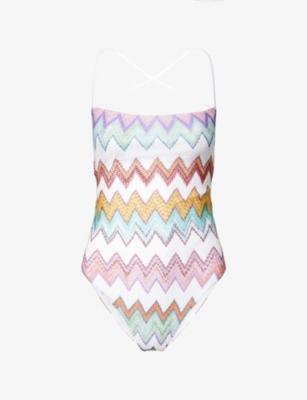 Chevron Metallic Square-Neck Raschel-Knit Swimsuit by MISSONI