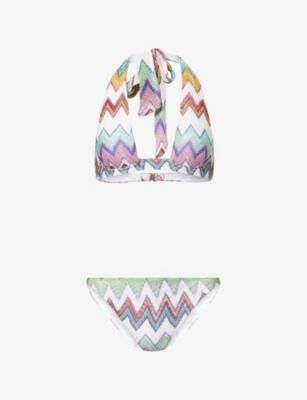 Chevron-Pattern Halterneck Metallic-Knit Bikini Set by MISSONI