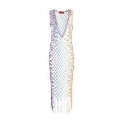 Cover up in metal-effect mesh with fringes by MISSONI