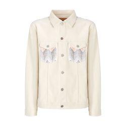 Denim jacket with chevron knit inserts by MISSONI
