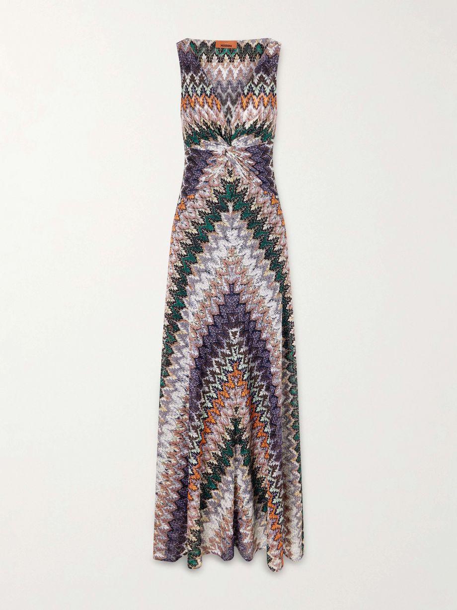 Gathered striped metallic crochet-knit maxi dress by MISSONI