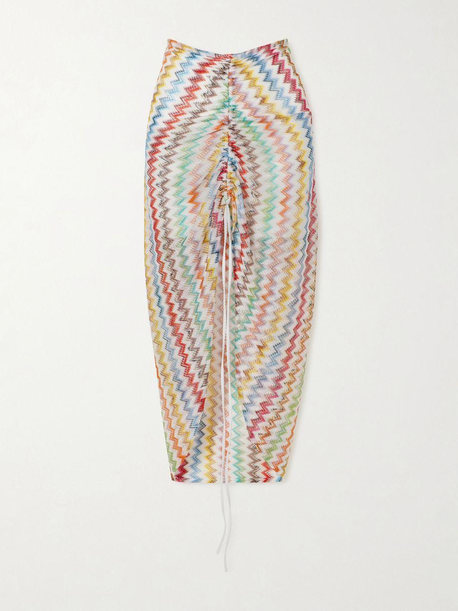 Gathered striped metallic crochet-knit midi skirt by MISSONI