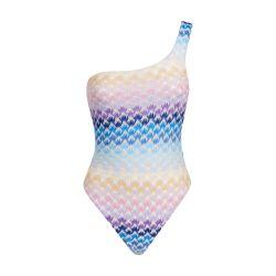 Lace-effect one-shoulder one-piece swimsuit with lurex by MISSONI