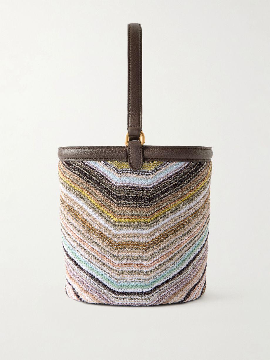 Leather-trimmed metallic crochet-knit tote by MISSONI