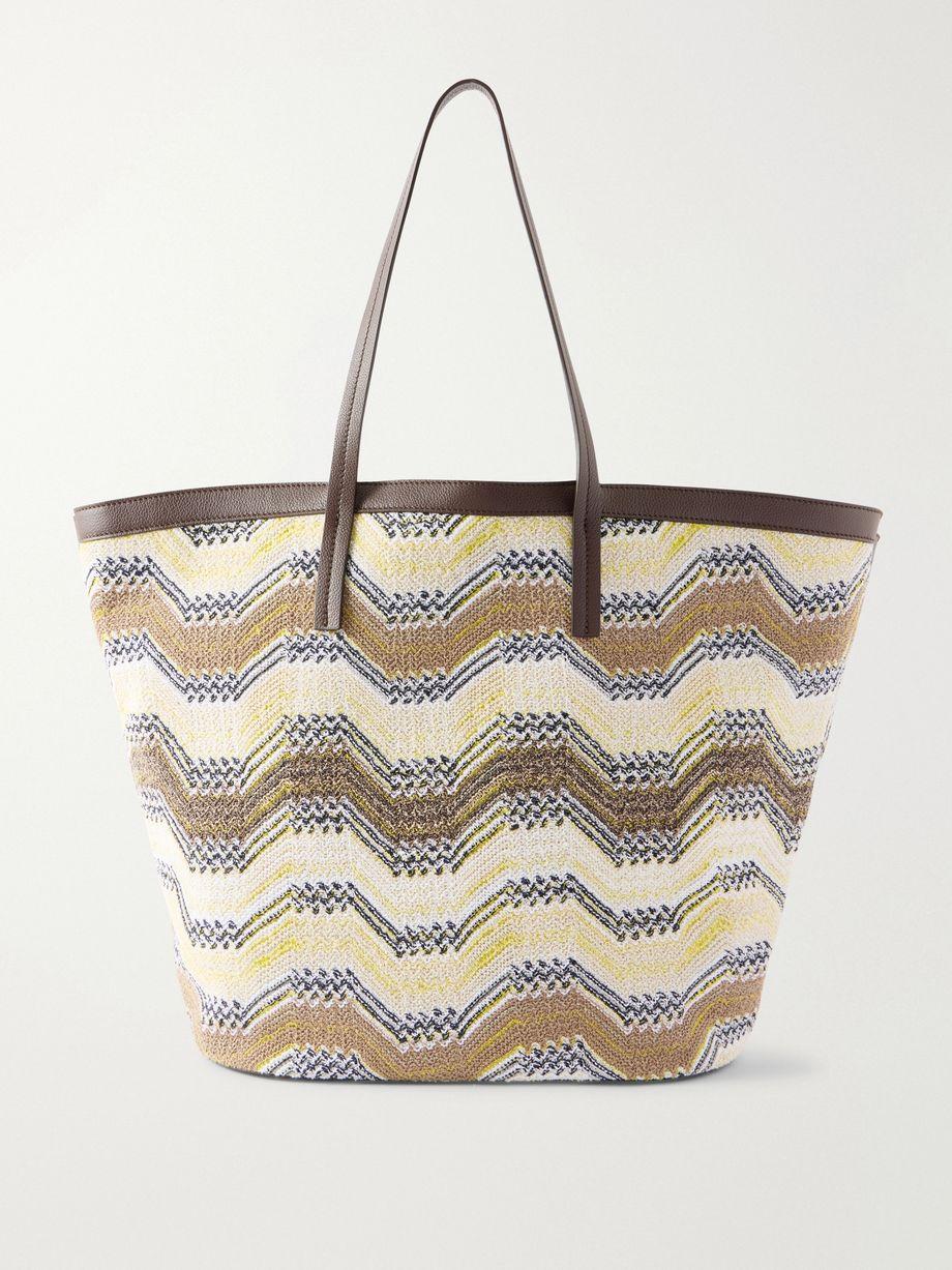 Leather-trimmed striped woven tote by MISSONI