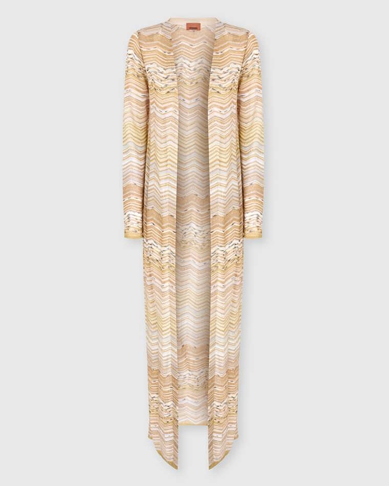 Metallic Chevron Knit Long Open Cardigan by MISSONI