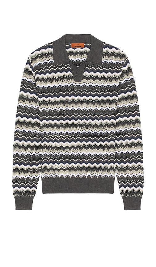 Missoni Long Sleeve Polo in Grey by MISSONI Missoni Long Sleeve Polo in Grey by MISSONI