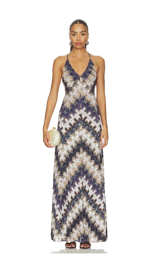 Missoni Sleeveless Long Dress in Blue,White by MISSONI