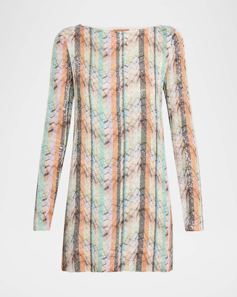 Multi-Technique Long-Sleeve Mini Dress by MISSONI