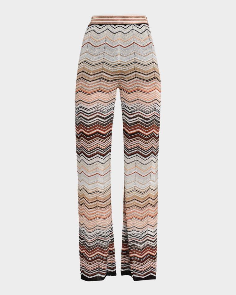 Paillette Chevron Knit Straight-Leg Trousers by MISSONI