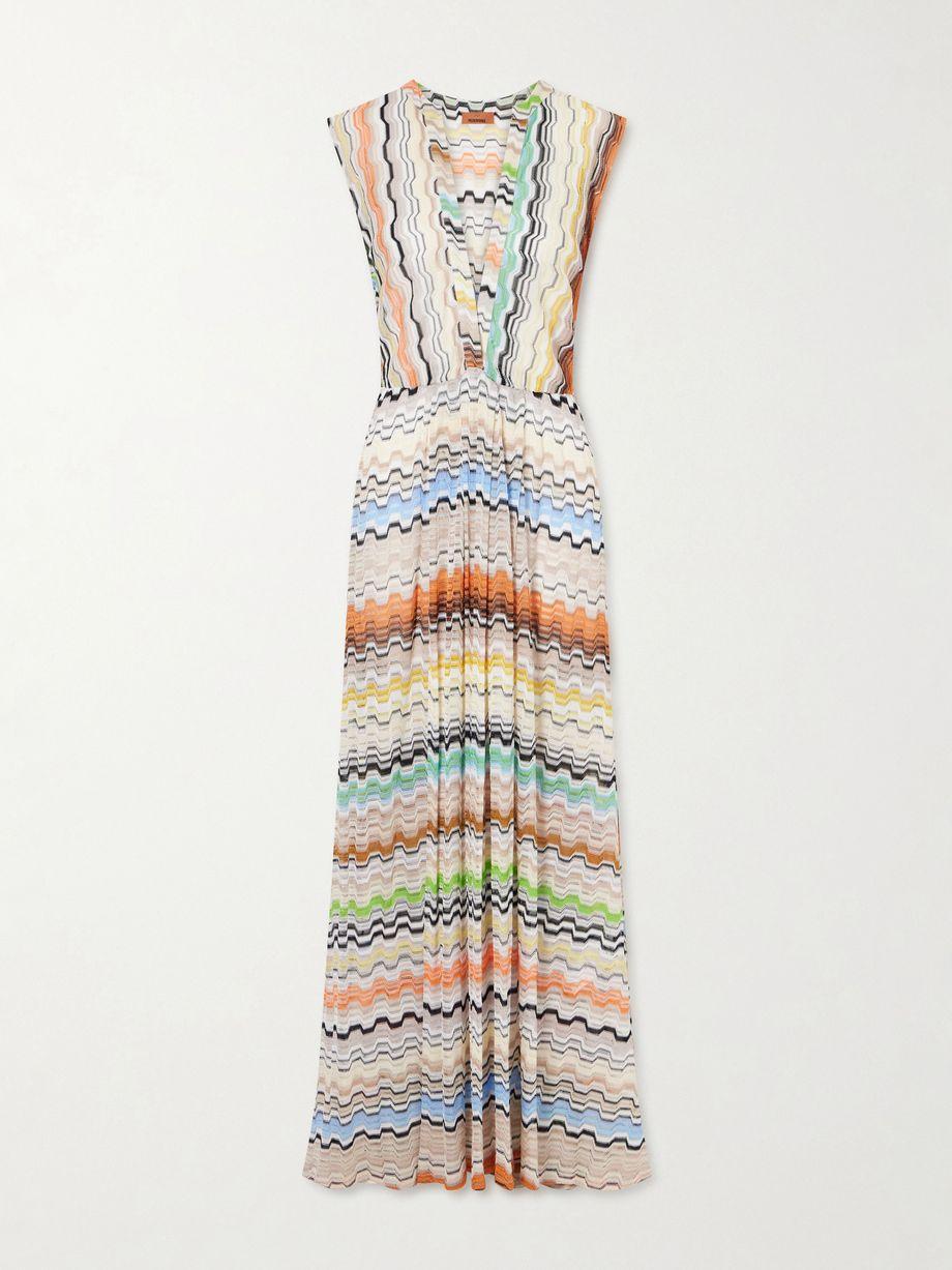 Pleated striped crochet-knit maxi dress by MISSONI