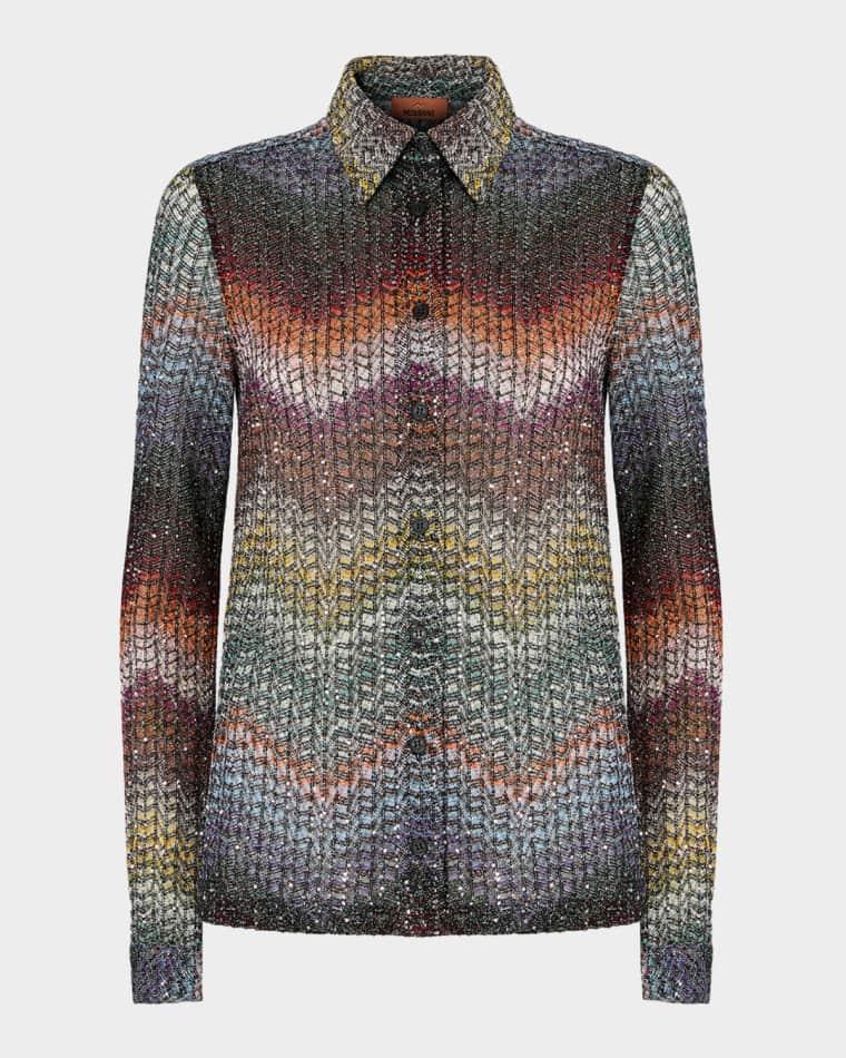 Sequined Wefted Loom Knit Button-Down Shirt by MISSONI