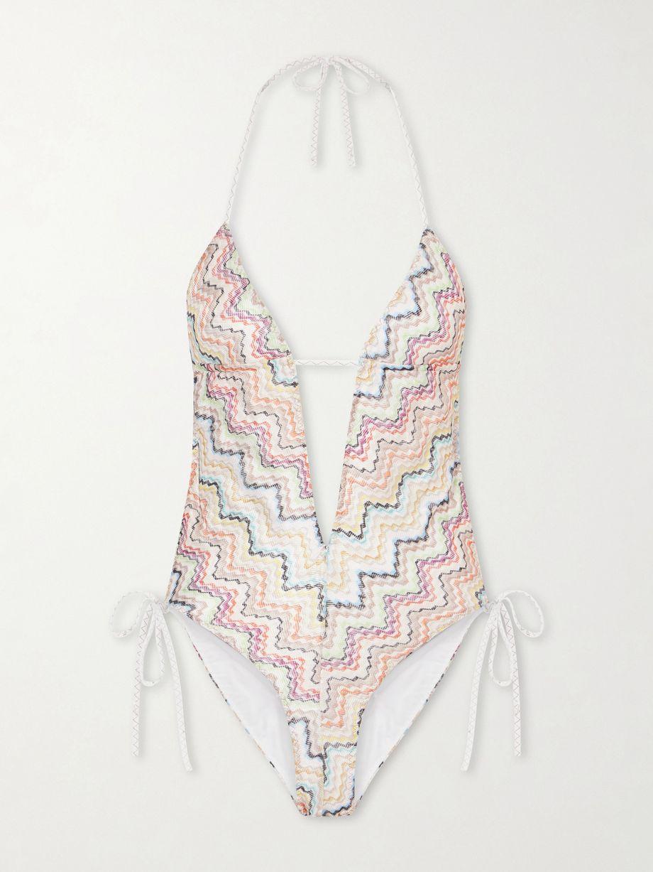 Striped crochet-knit halterneck swimsuit by MISSONI