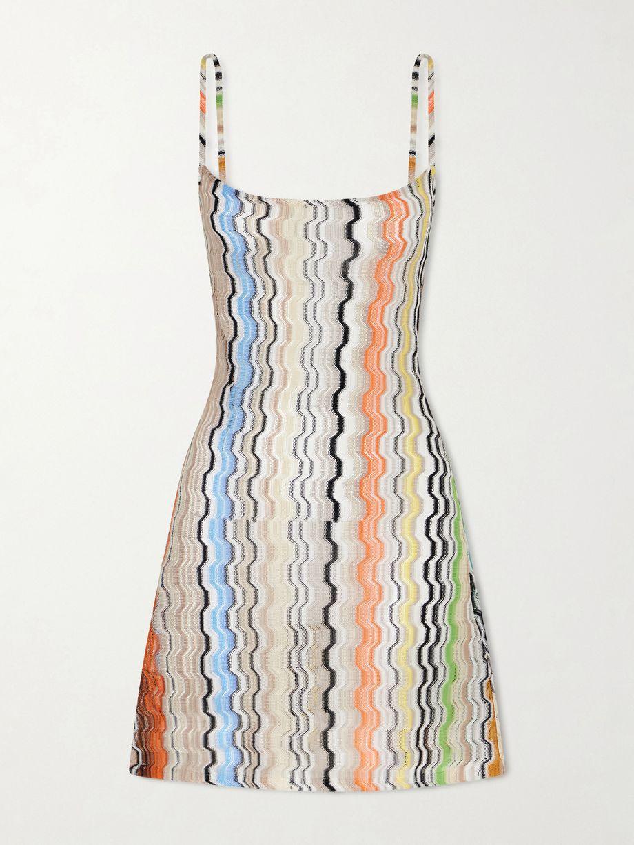 Striped metallic crochet-knit mini dress by MISSONI