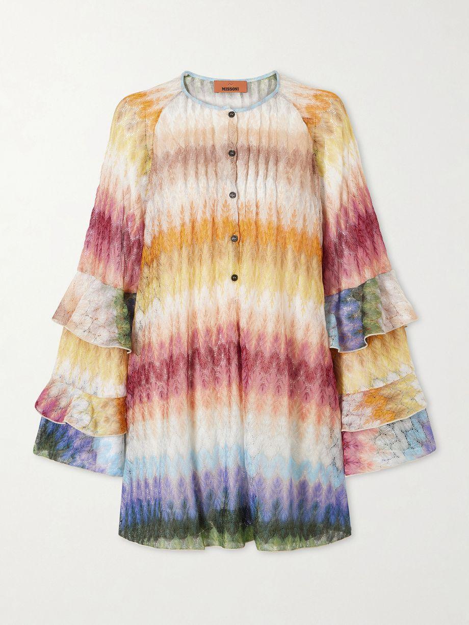 Striped metallic crochet-knit mini dress by MISSONI