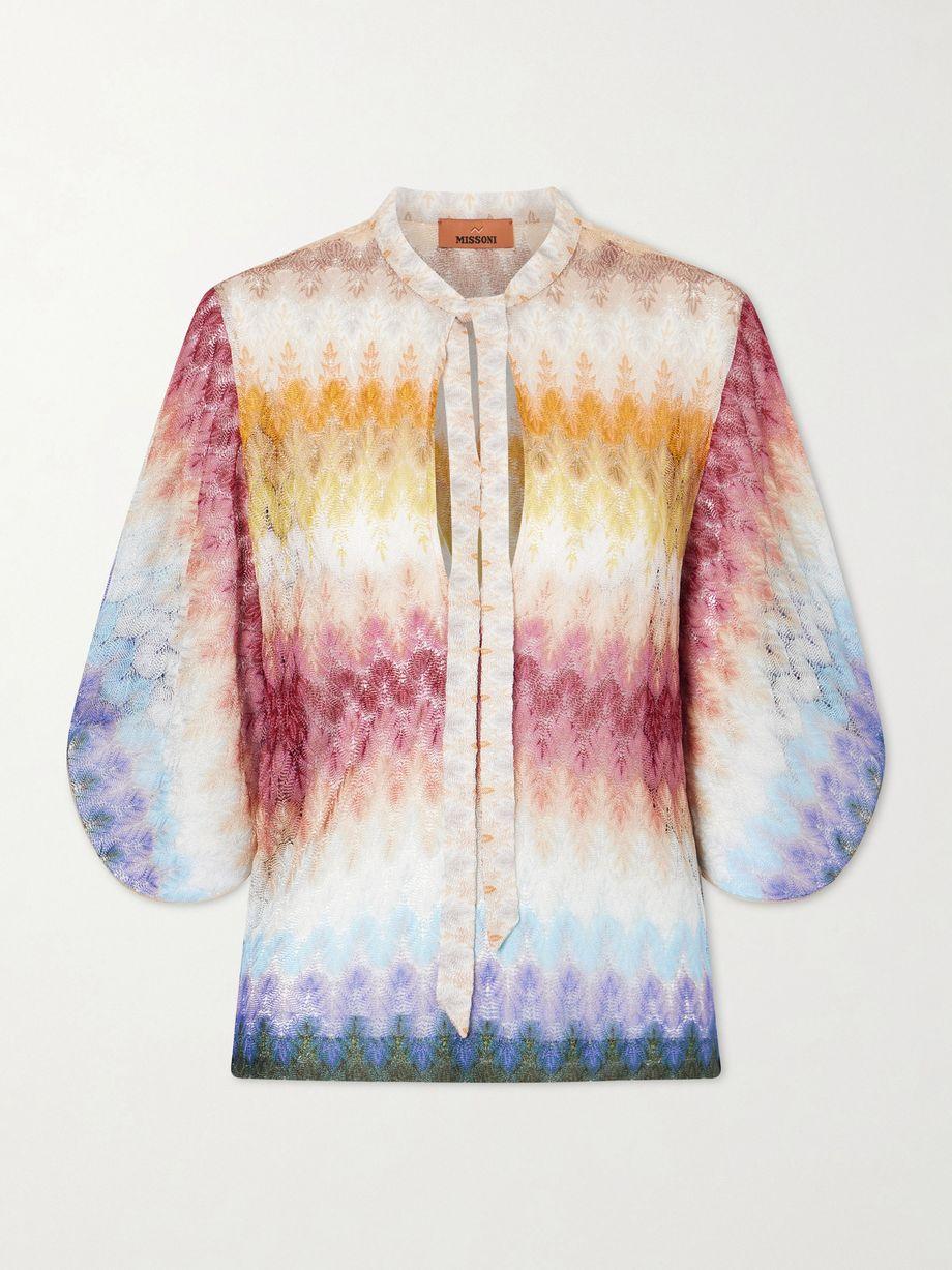 Tie-detailed striped crochet-knit blouse by MISSONI