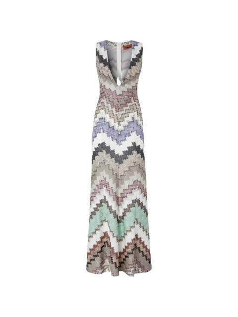 V-neck Chevron-pattern maxi dress by MISSONI