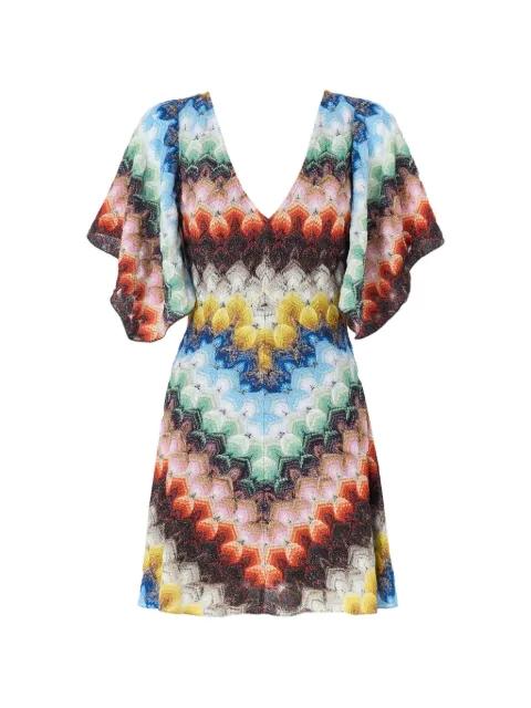 V-neck chevron-pattern mini dress by MISSONI