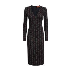 V-neck in zigzag viscose and wool midi dress by MISSONI