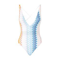 V-neck viscose blend zigzag lamé one-piece swimsuit by MISSONI