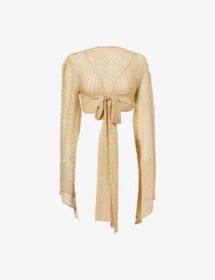 Wrap Front-Tie Metallic-Knit Top by MISSONI
