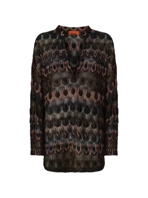 arabesque-pattern V-neck textured blouse by MISSONI