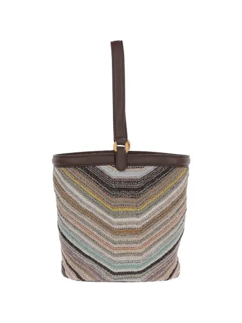 chevron-knit leather-trim shoulder bag by MISSONI