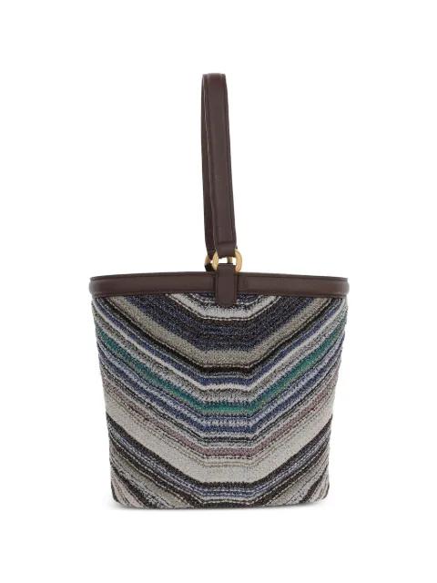 chevron-knit leather-trim shoulder bag by MISSONI