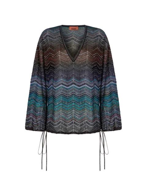 chevron-pattern tie-detail blouse by MISSONI