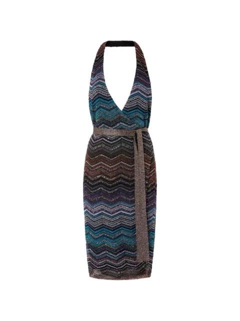 halterneck chevron-pattern midi dress by MISSONI