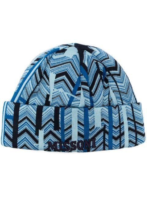 logo-embroidered chevron-knit beanie by MISSONI