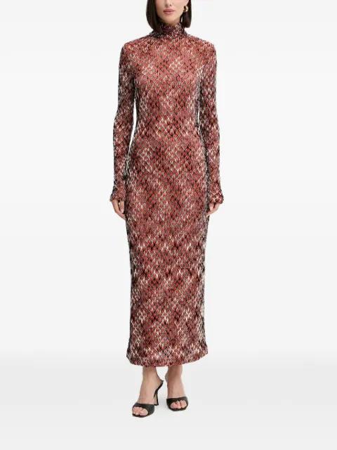 long-sleeve patterned midi dress by MISSONI