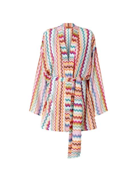 short kimono cover-up in lamé viscose with pixel-effect zigzag pattern by MISSONI